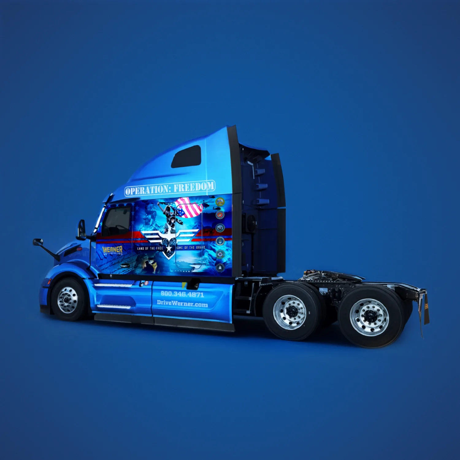 Operation Freedom truck with the Home of the Brave wrap.