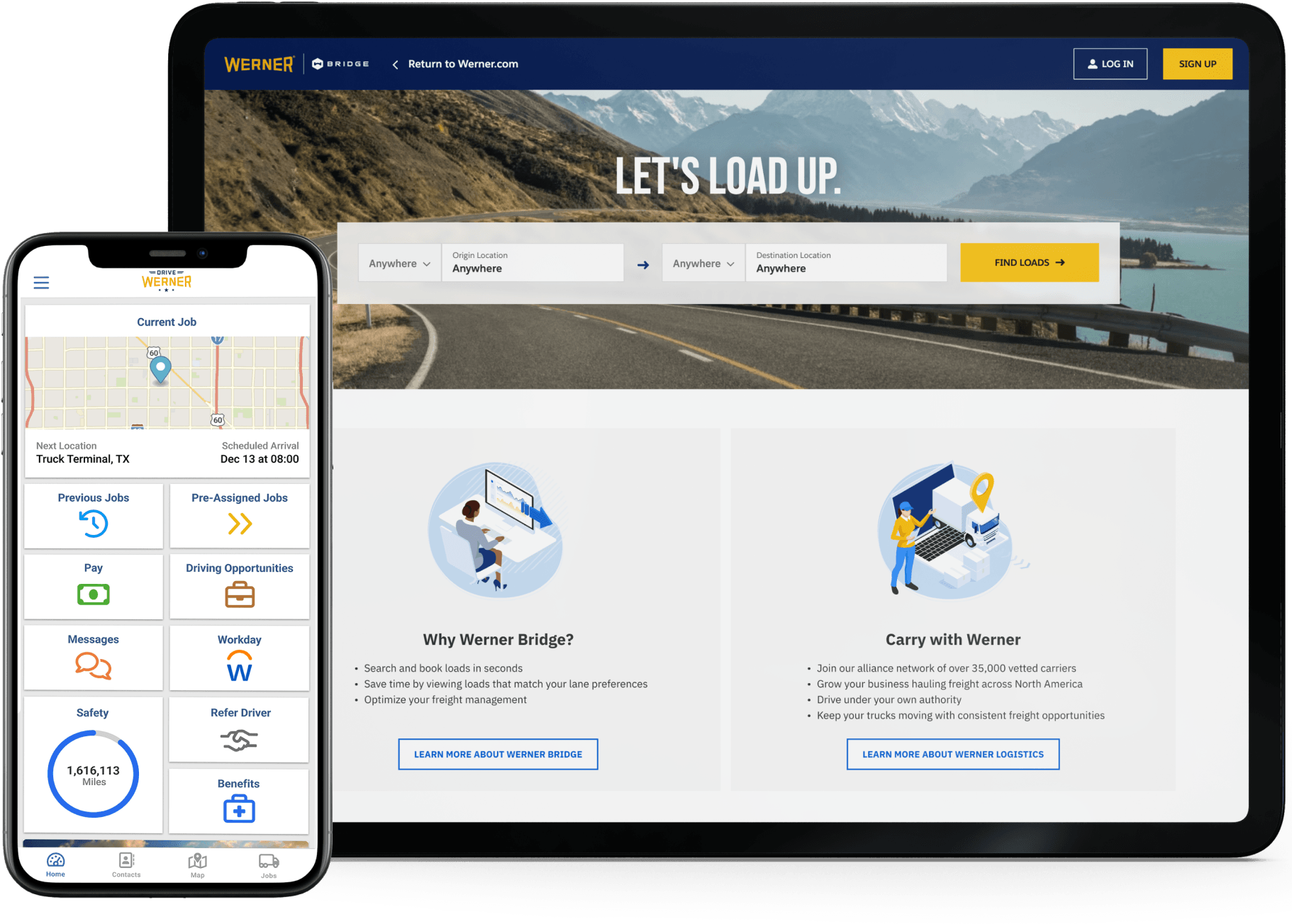 Drive Werner Pro app shown on phone and tablet