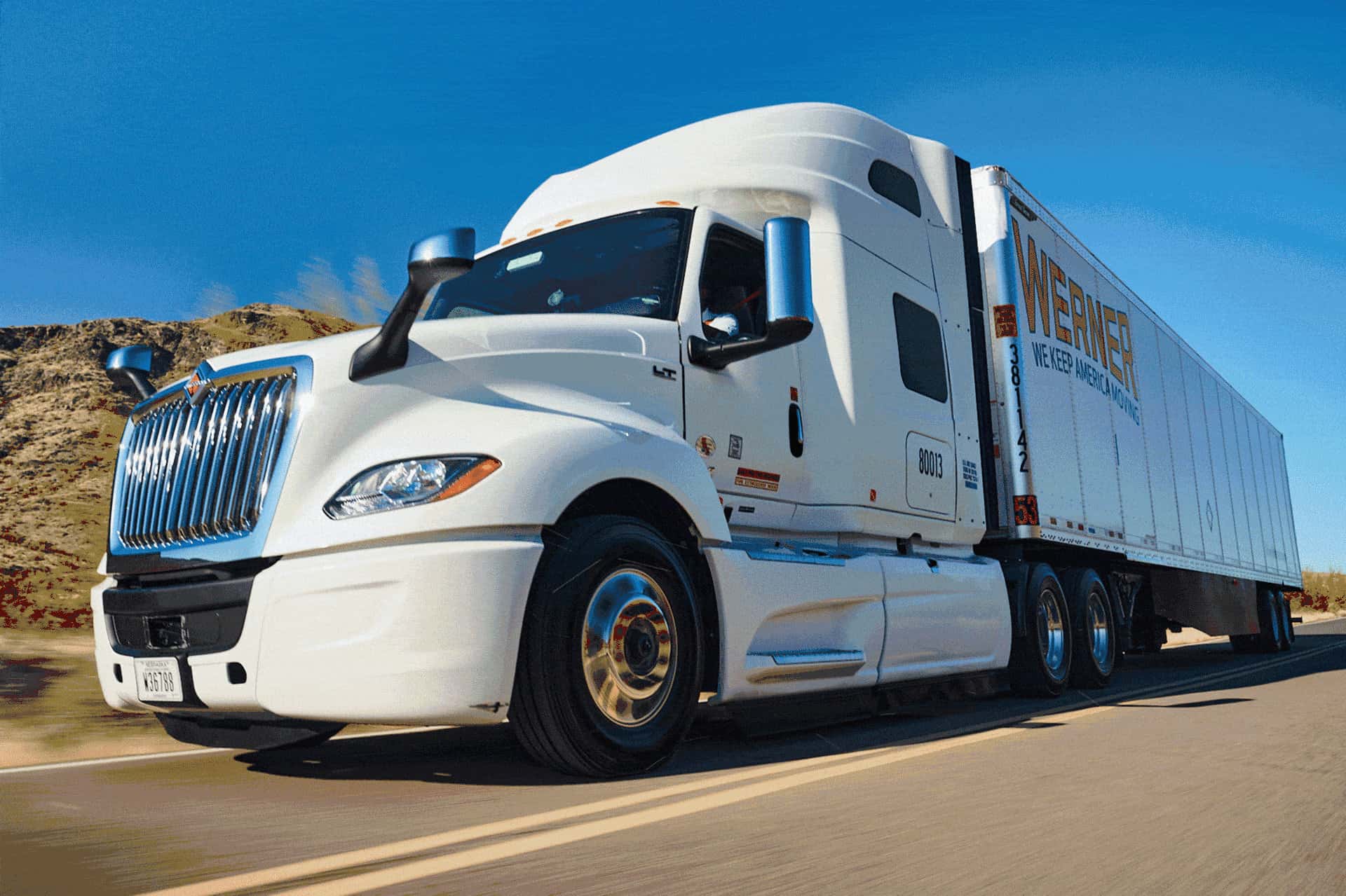 Werner PowerLink tractor-trailer on the highway
