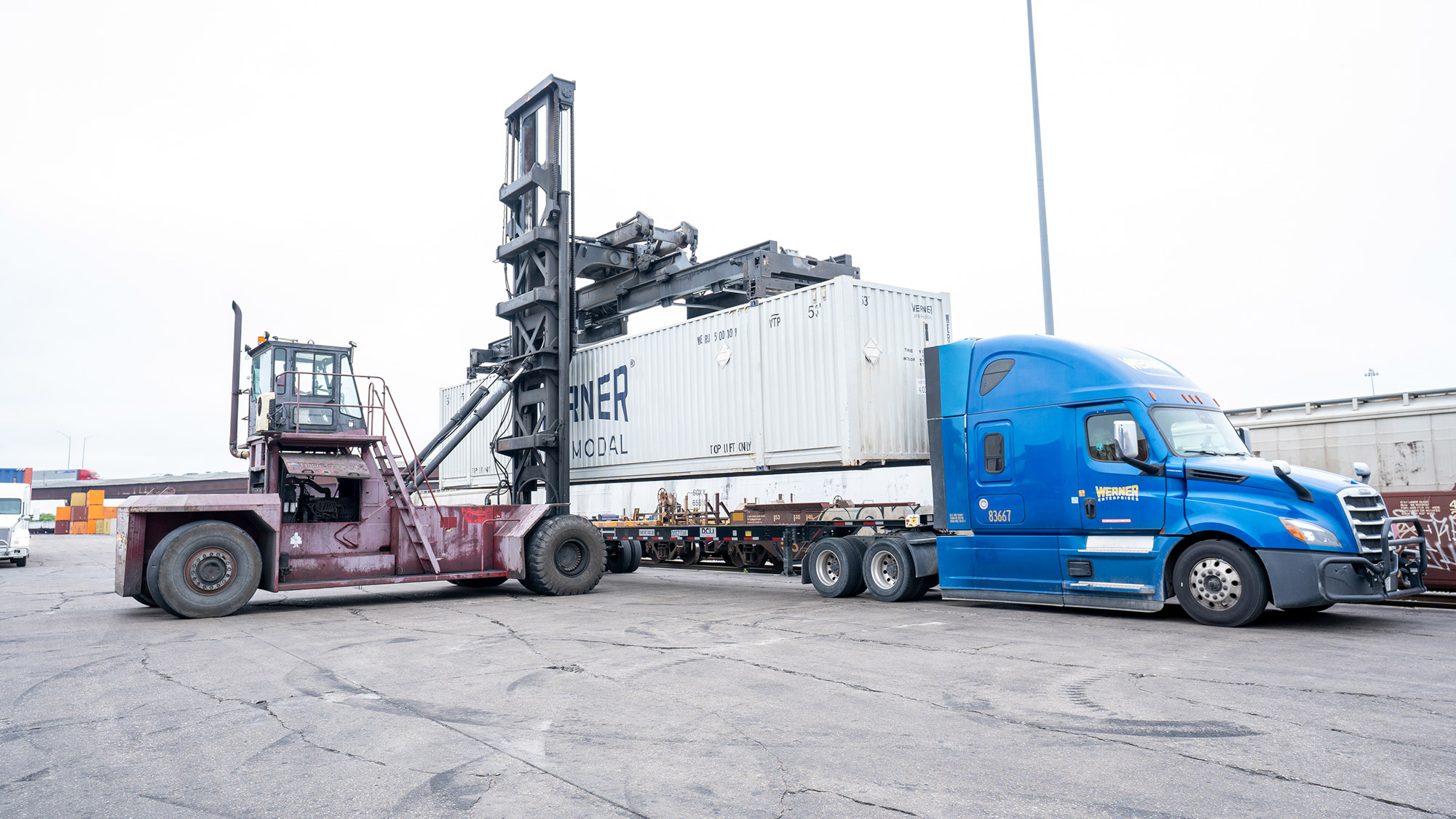 Werner intermodal rail container at freight terminal