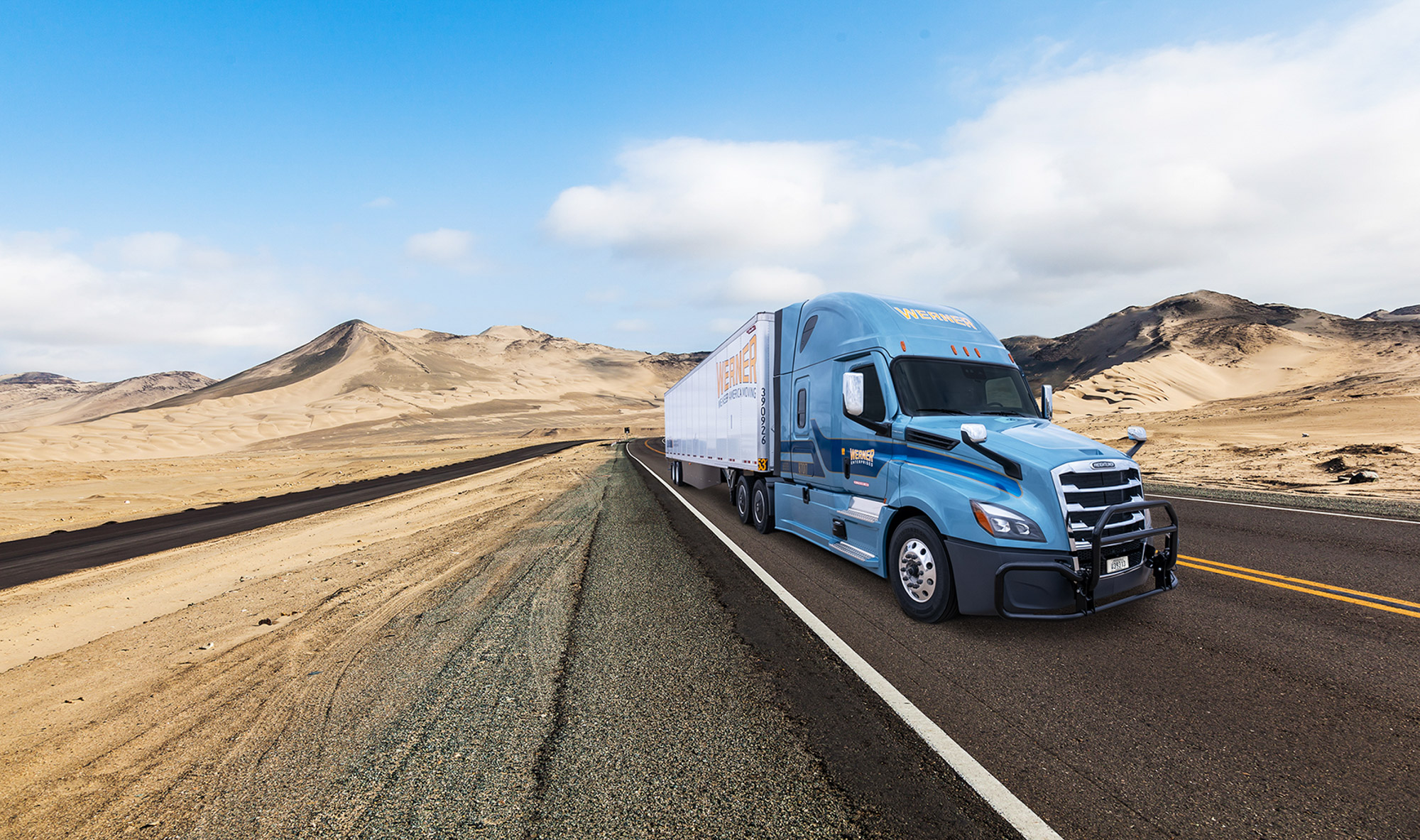 Werner Premium Services truck on open highway